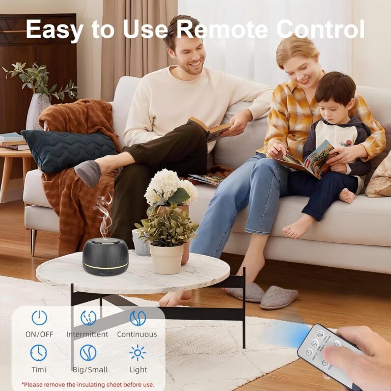 WP-158 dark wood aroma diffuser with the remote control, easy to use in a family living room