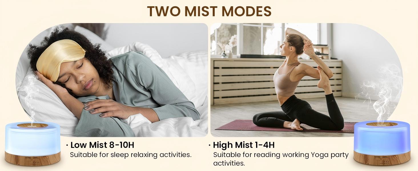 WP-031 two mist modes - low mist for sleep and relaxing activities, high mist for reading, working and yoga