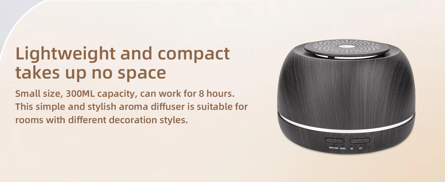 WP-158 lightweight and compact dark wood aroma diffuser, 300ml capacity
