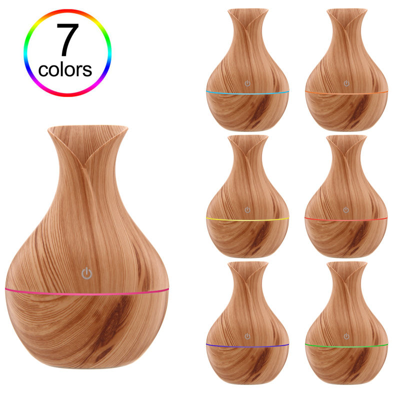 WP-036 vase humidifier ambient light colour options in light wood grain