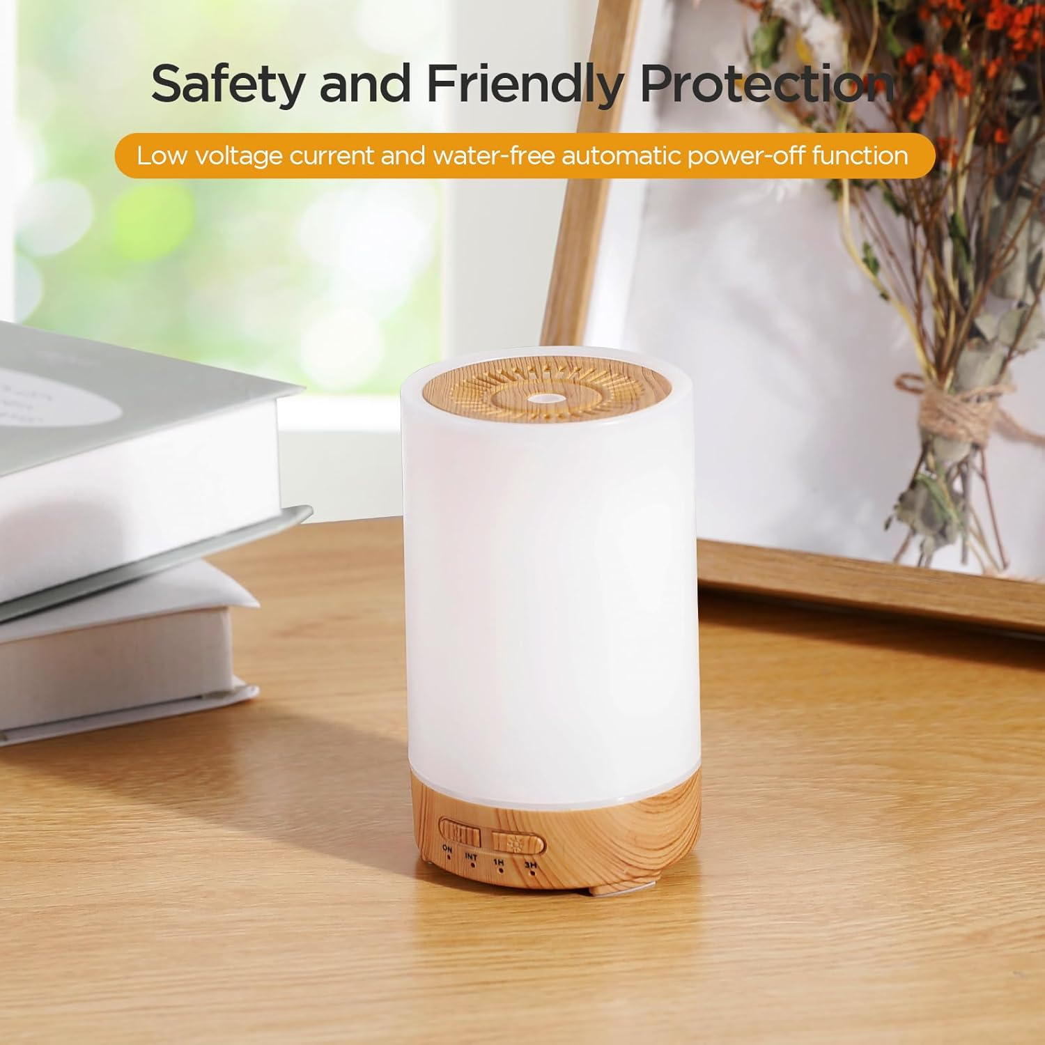 WP-033 aroma diffuser with low voltage and water-free automatic power-off protection on a desk