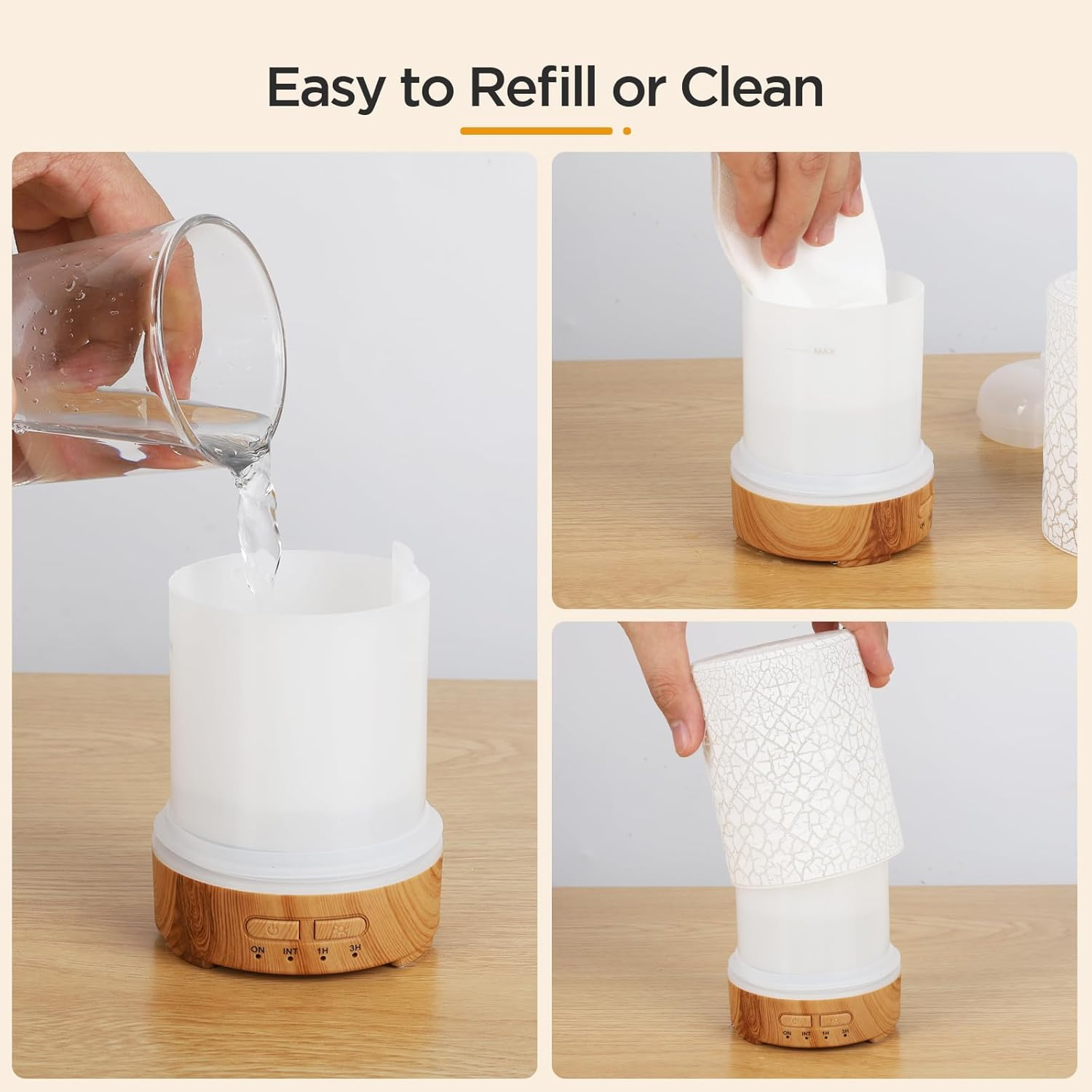 WP-033C ice crack pattern aroma diffuser with a detachable tank for easy refilling and cleaning