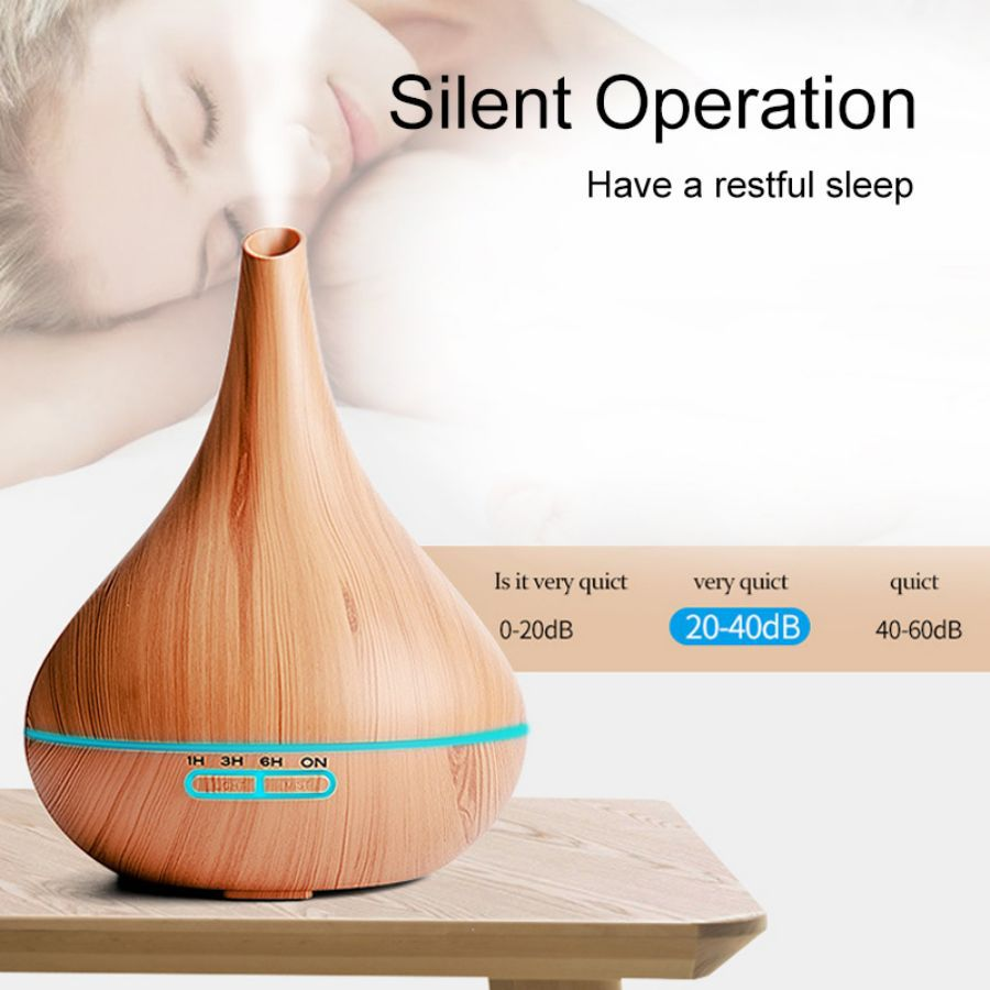WP-034 550ml wood grain aroma diffuser with silent operation below 36dB for a restful sleep