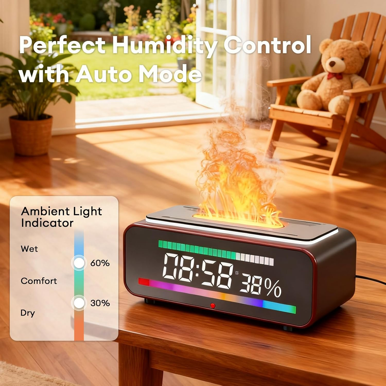 WP-K52 flame aroma diffuser with auto mode humidity control and an ambient light indicator