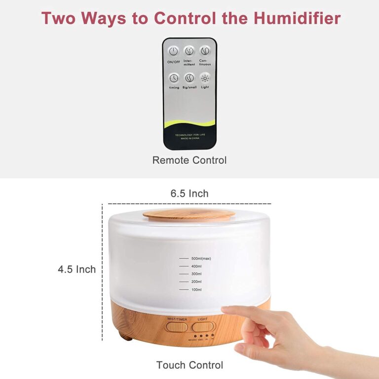 500ml Smart Bluetooth diffuser controlled two ways - remote control and touch control, 6.5in diameter, 4.5in high