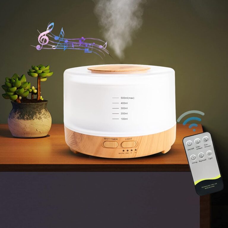 500ml Smart Bluetooth essential oil diffuser with 500ml(max) water scale, remote control and Bluetooth music playback