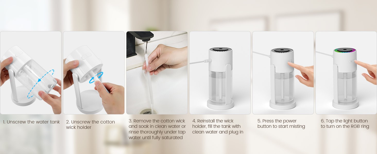 WP-028 humidifier use and cleaning steps guide