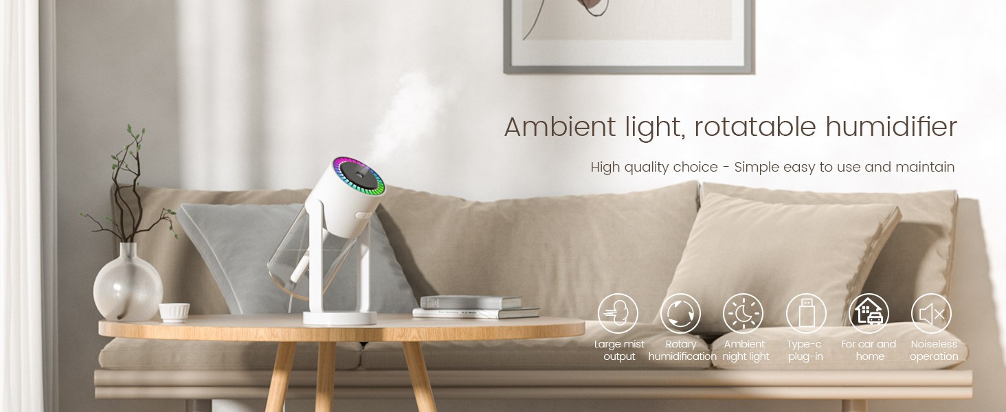 WP-028 ambient light rotatable humidifier key features overview