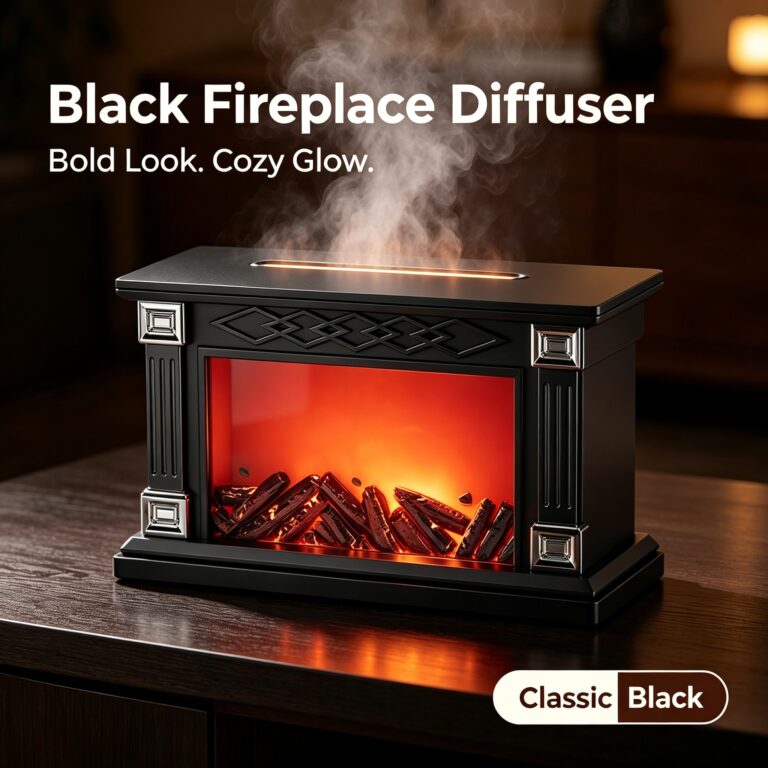 WP-198 black fireplace diffuser with classic black finish, bold look and cozy glow