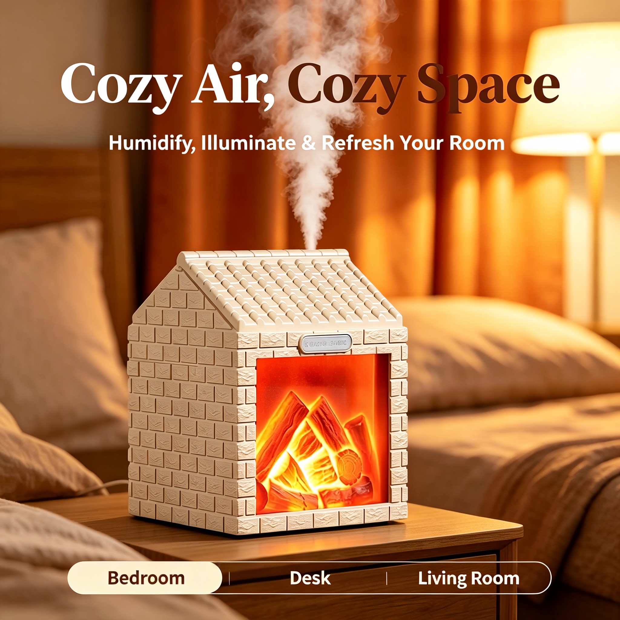 WP-354 charcoal house humidifier on a bedside table with cozy bedroom lighting