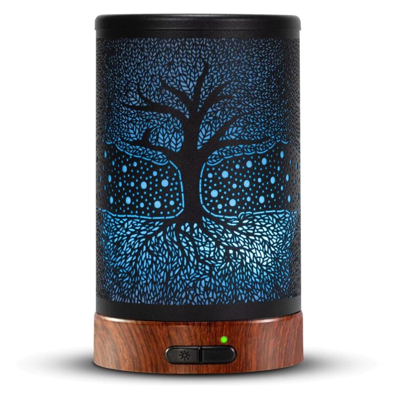 Iron aroma diffuser with a life tree pattern on a wood grain base