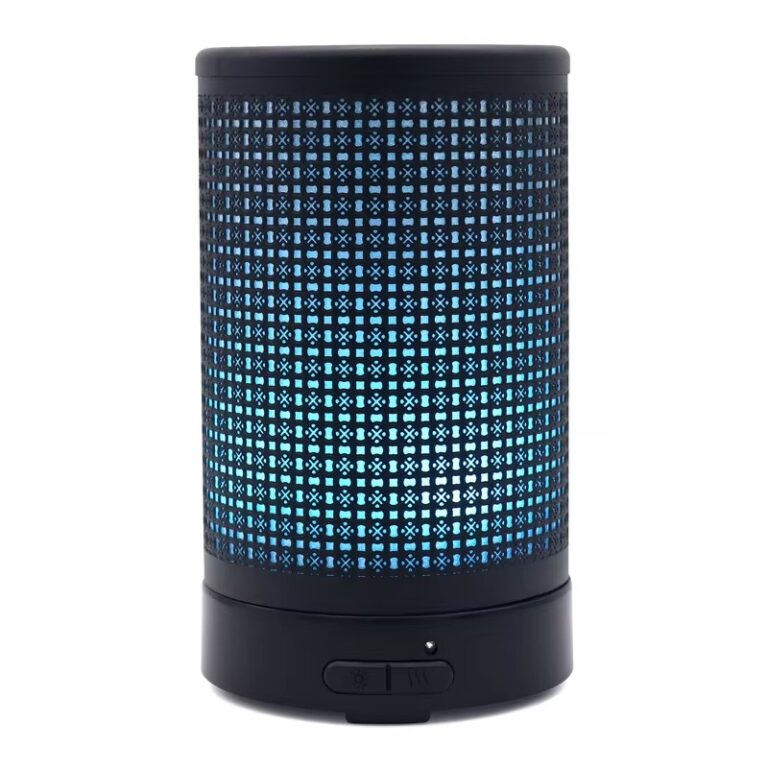 Iron aroma diffuser with a fine cross hatch mesh pattern on a black base