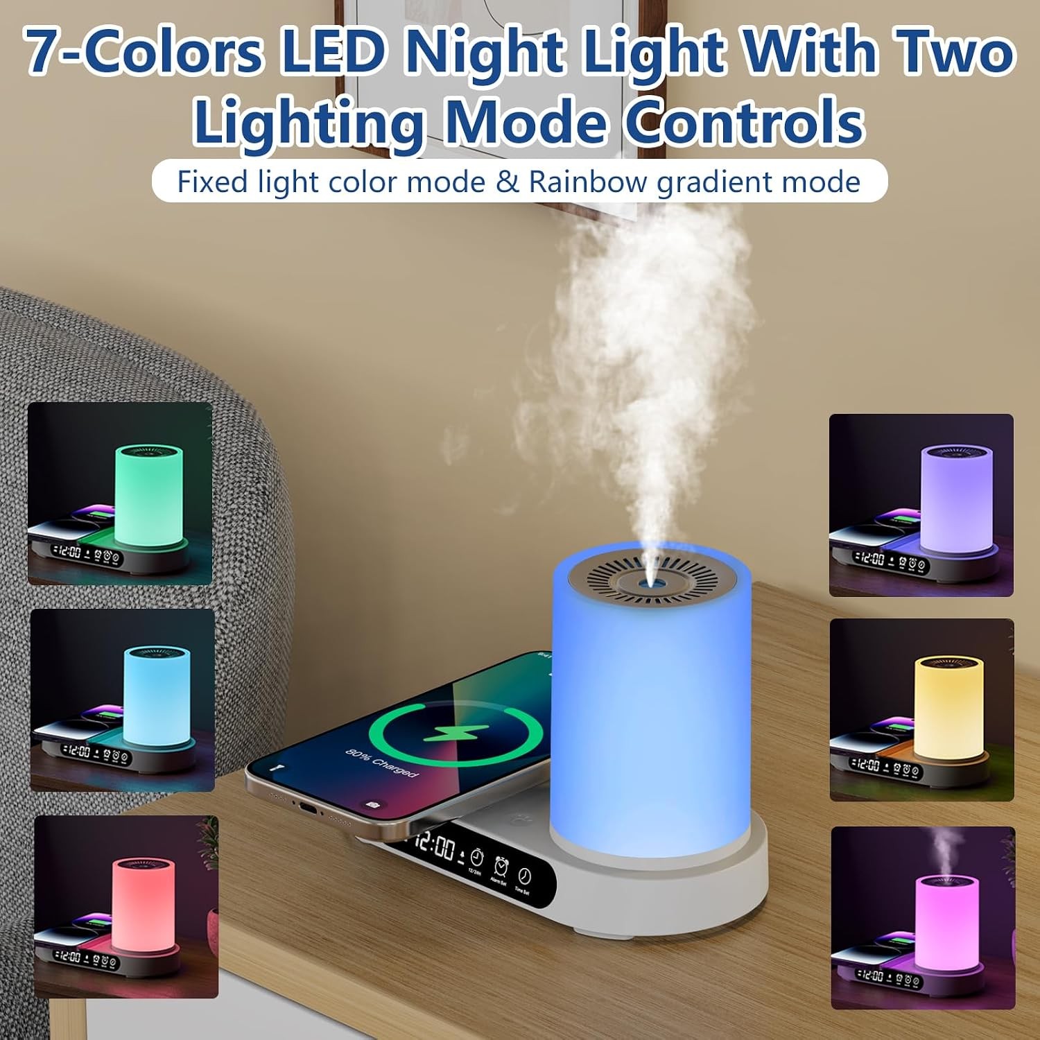 WP-032 7-colour LED night light with fixed colour and rainbow gradient lighting modes