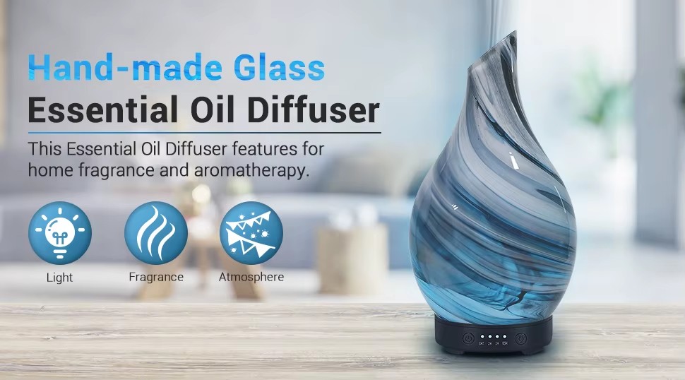 Hand-made glass essential oil diffuser for light, fragrance and atmosphere