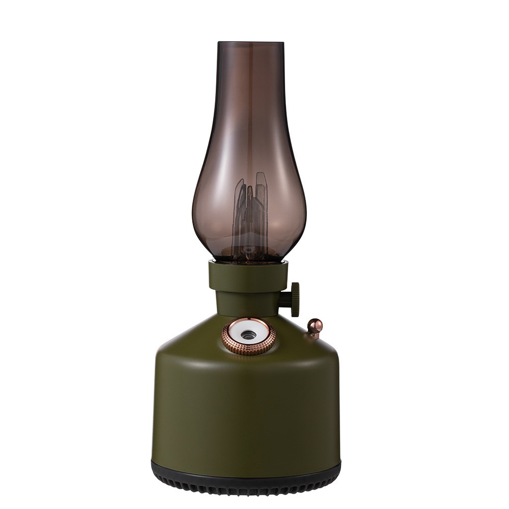 WP-621 kerosene-lamp-style humidifier and aroma diffuser in green with a warm LED lamp, shown on a white background